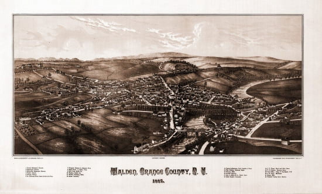 Old Map of Walden New York 1887 Orange County Canvas Art -  (24 x 36)