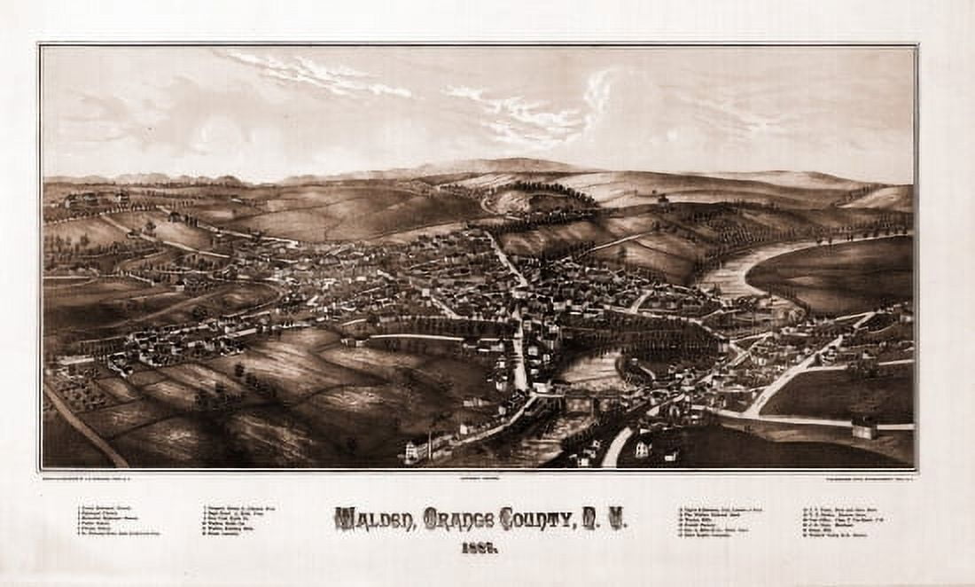 Old Map of Walden New York 1887 Orange County Canvas Art - (36 x 54)