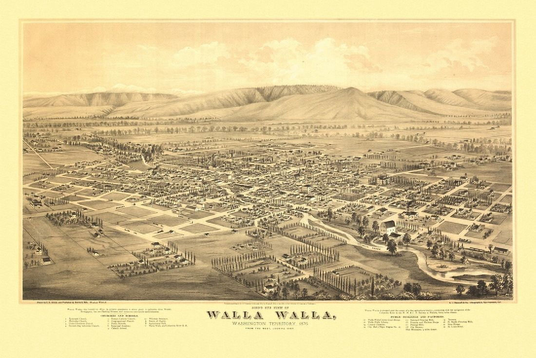 Old Map of Walla Walla Washington 1876 Walla Walla County Canvas Art - (24 x 36)