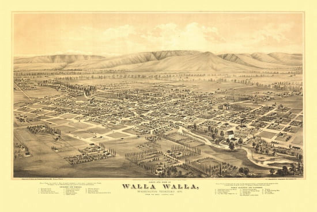 Old Map of Walla Walla Washington 1876 Walla Walla County Canvas Art - (36 x 54)