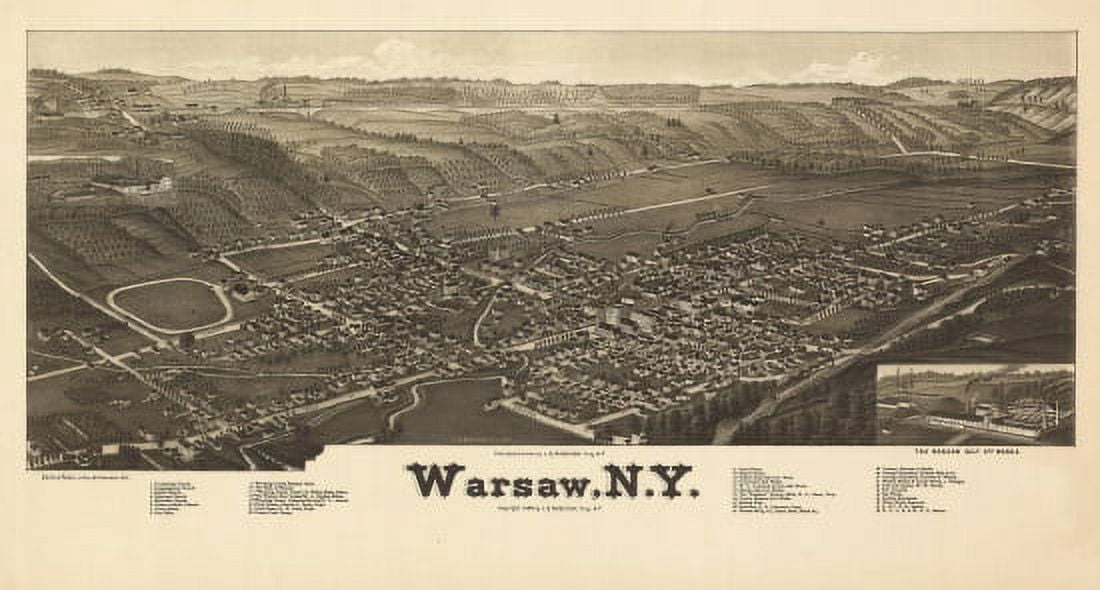 Old Map of Warsaw New York 1885 Wyoming County Canvas Art - (18 x 24)
