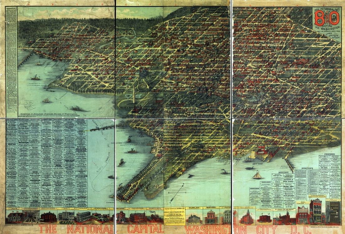 Old Map of Washington DC Washington DC 1884 County Canvas Art - (36 x 54)