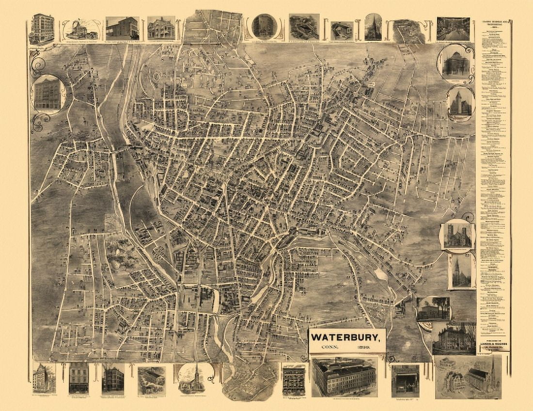 Old Map of Waterbury Connecticut 1899 New Haven County Canvas Art - (24 x 36)