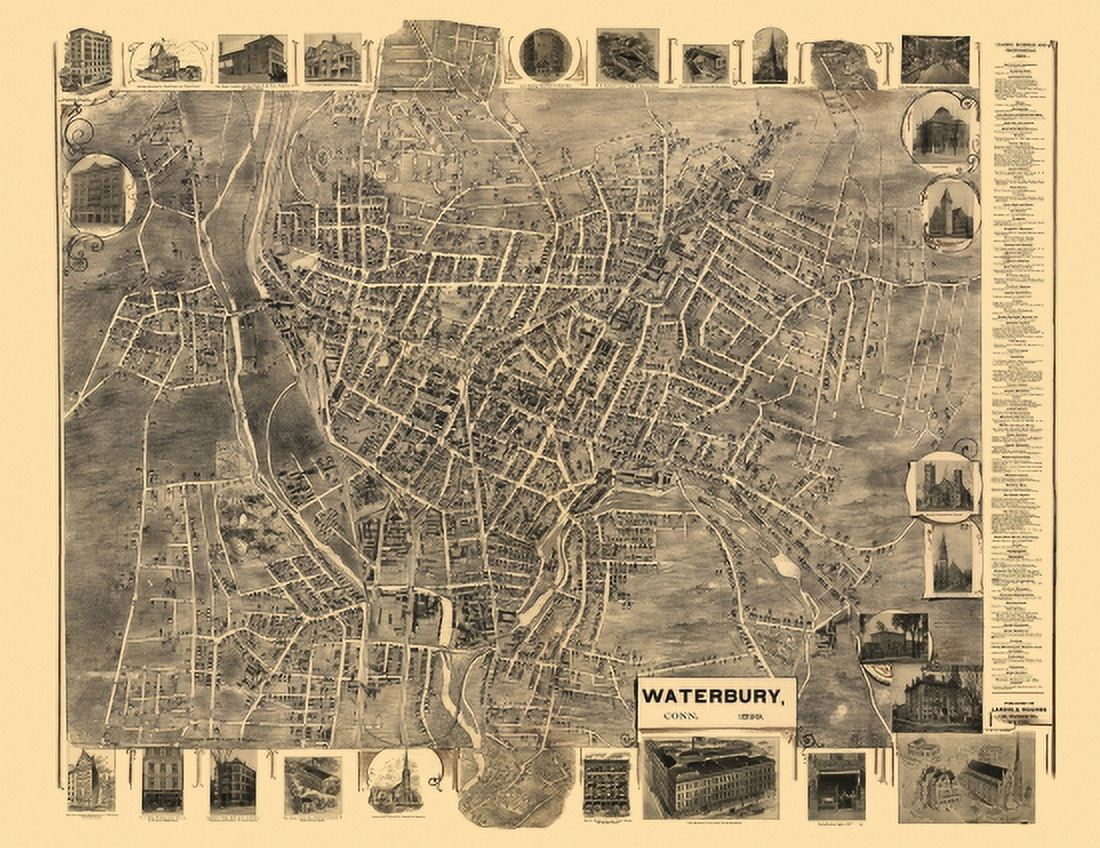 Old Map of Waterbury Connecticut 1899 New Haven County Canvas Art - (36 x 54)