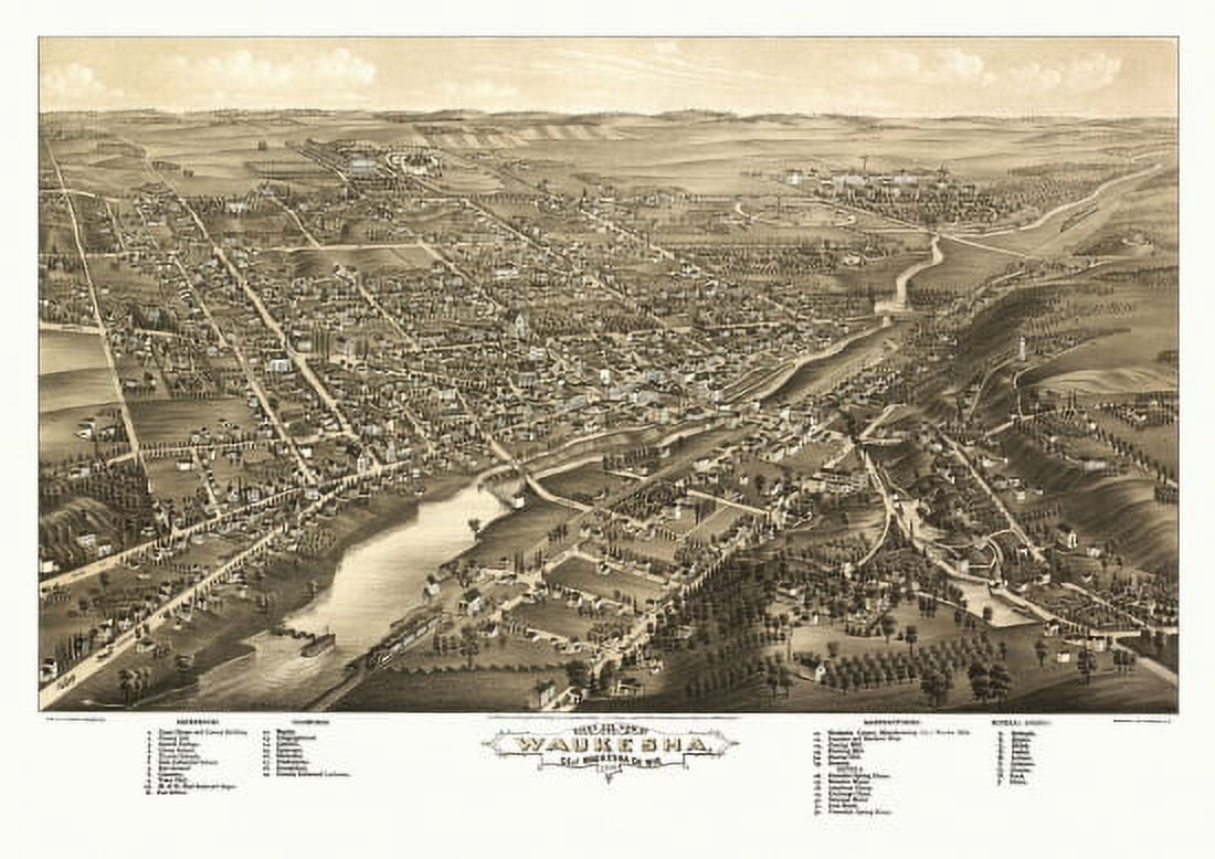 Old Map of Waukesha Wisconsin 1880 Waukesha County Canvas Art -  (24 x 36)