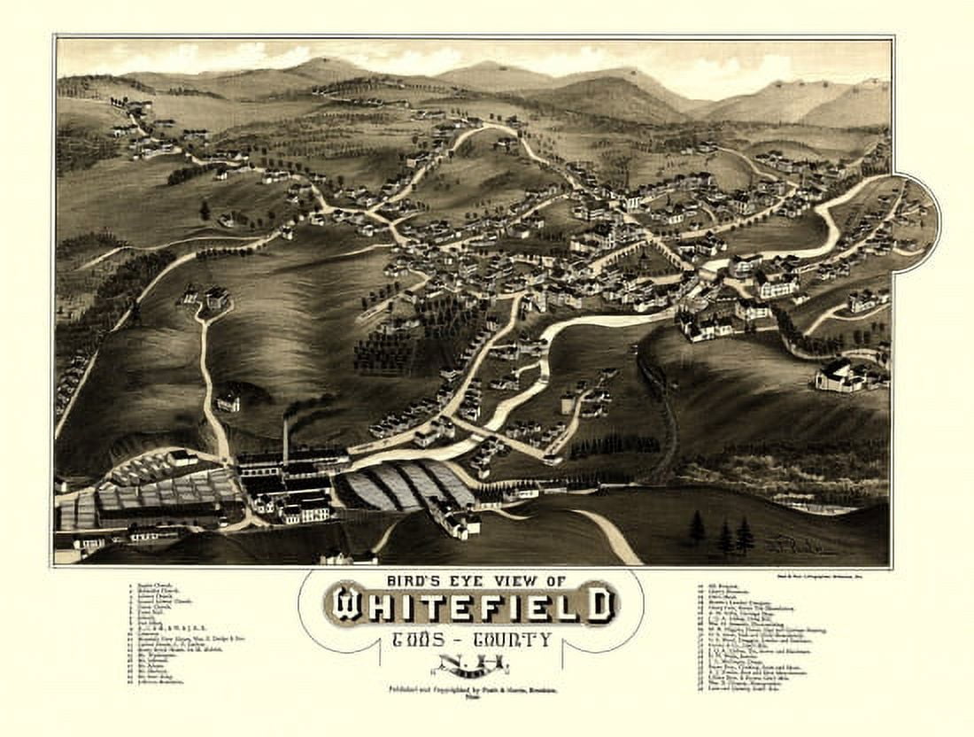 Old Map of Whitefield New Hampshire 1883 Coos County Canvas Art - (18 x 24)