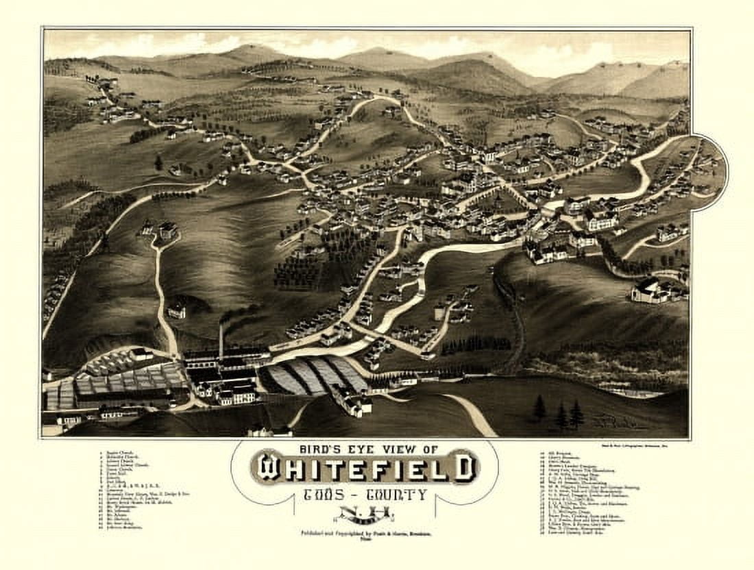 Old Map of Whitefield New Hampshire 1883 Coos County Canvas Art -  (36 x 54)