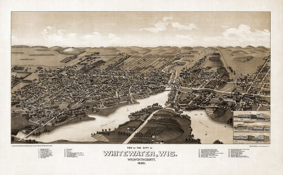 Old Map of Whitewater Wisconsin 1855 Walworth County Canvas Art - (18 x 24)