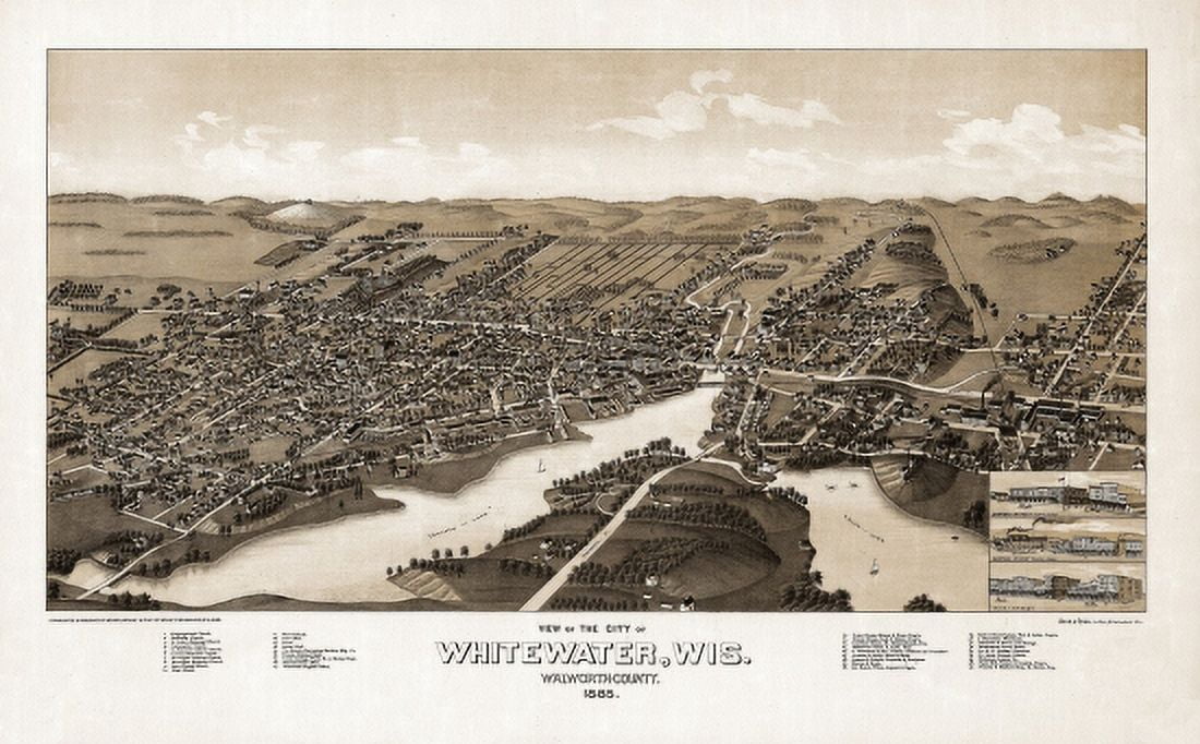 Old Map of Whitewater Wisconsin 1855 Walworth County Canvas Art - (24 x 36)