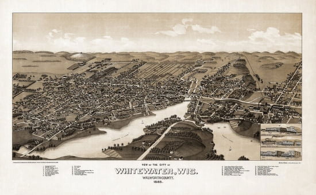 Old Map of Whitewater Wisconsin 1855 Walworth County Canvas Art - (36 x 54)