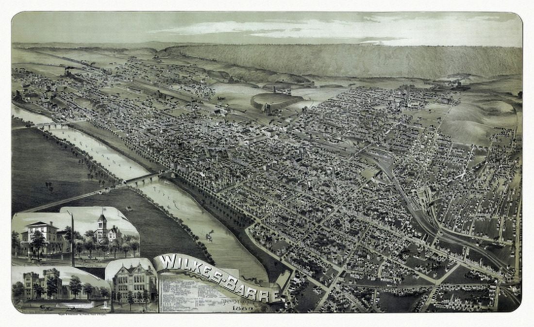 Old Map of Wilkes Barre Pennsylvania 1889 County Canvas Art - (18 x 24)