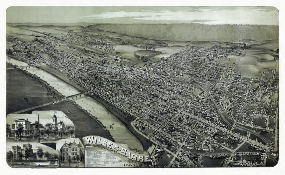 Old Map of Wilkes Barre Pennsylvania 1889 County Canvas Art -  (36 x 54)