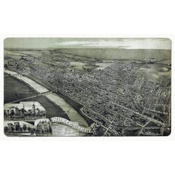 Old Map of Wilkes Barre Pennsylvania 1889 County Canvas Art - (36 x 54)