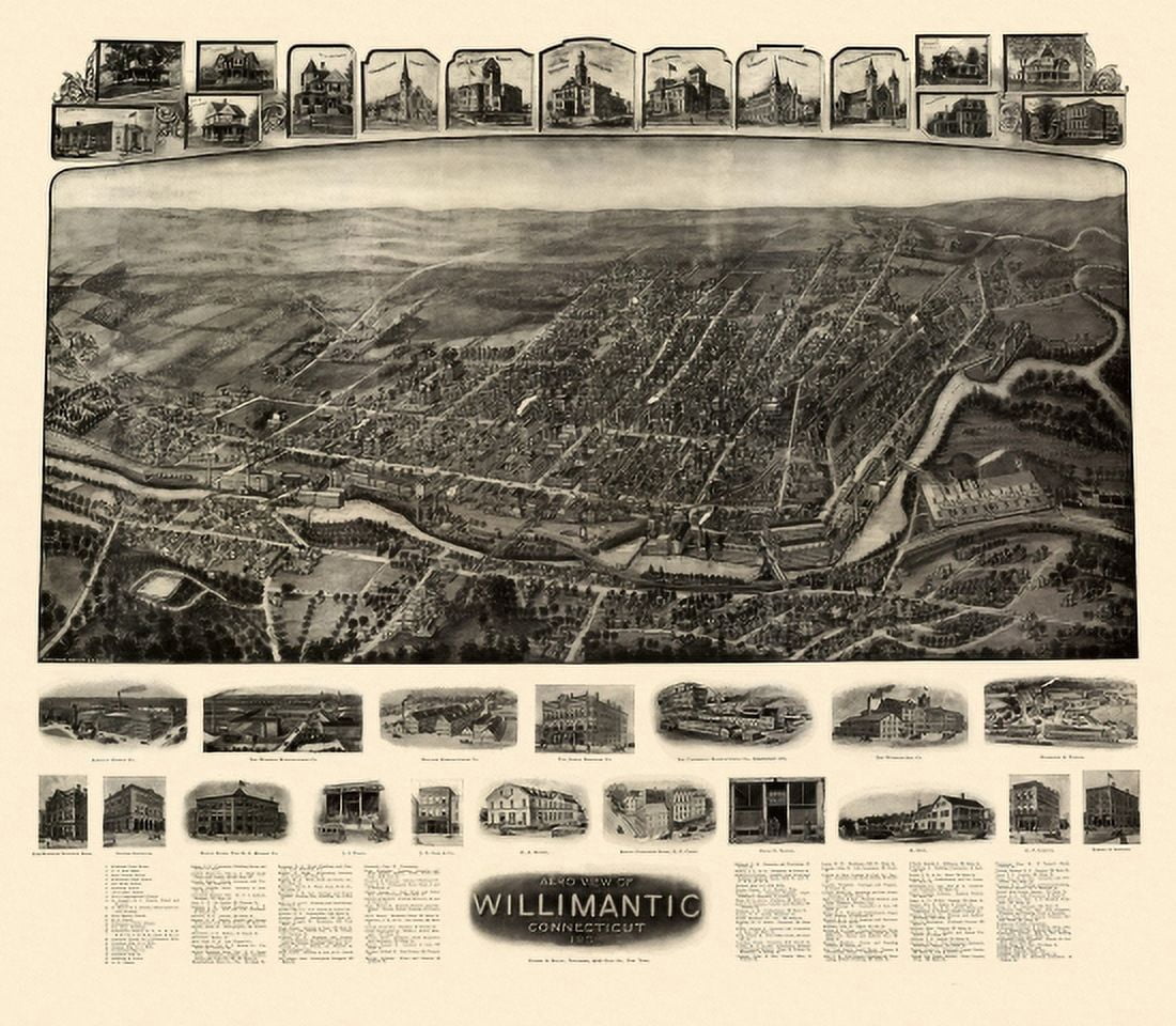 Old Map of Willimantic Connecticut 1909 Windham County Canvas Art - (24 x 36)