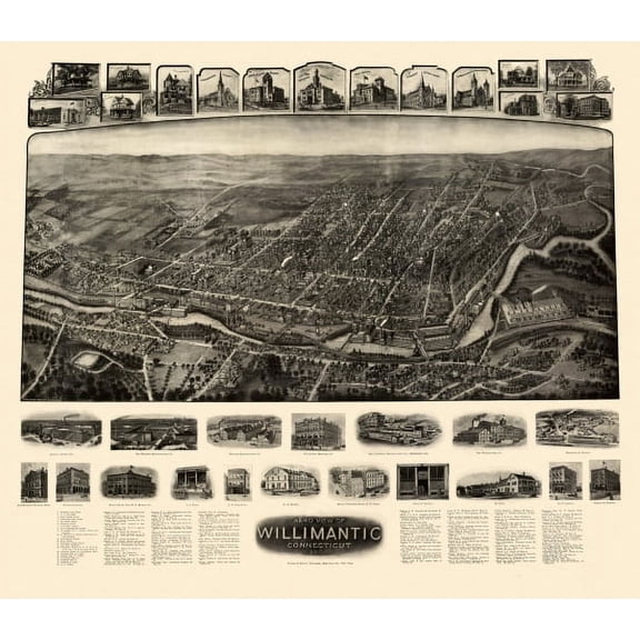 Old Map of Willimantic Connecticut 1909 Windham County Canvas Art - (36 x 54)