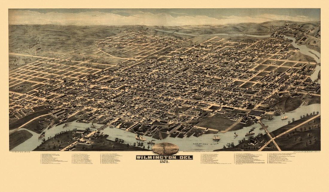 Old Map of Wilmington Delaware 1874 New Castle County Canvas Art - (24 x 36)