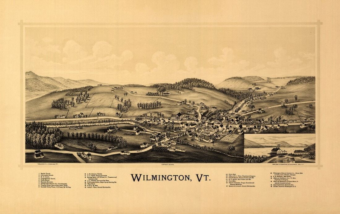 Old Map of Wilmington Vermont 1891 Windham County Canvas Art - (18 x 24)