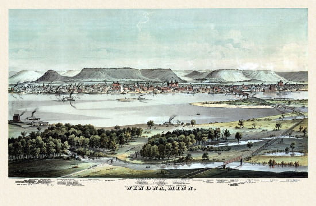 Old Map of Winona Minnesota 1867 Winona County Canvas Art - (18 x 24)