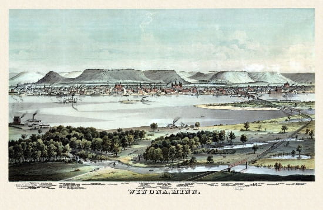 Old Map of Winona Minnesota 1867 Winona County Canvas Art -  (24 x 36)