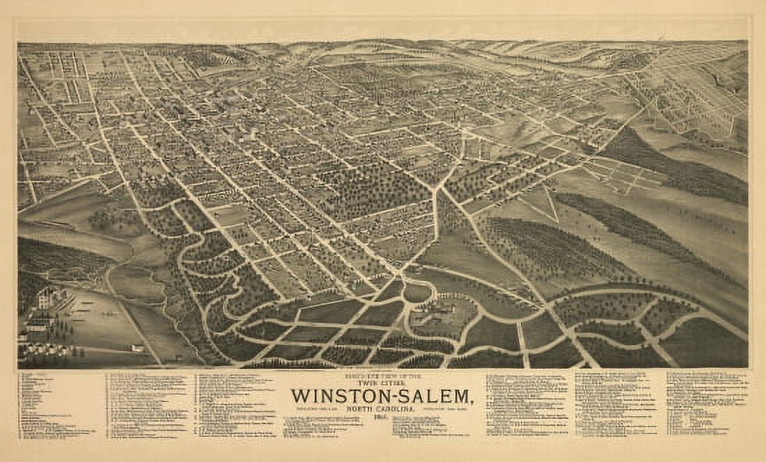 Old Map of Winston Salem North Carolina 1891 Forsyth County Canvas Art - (18 x 24)