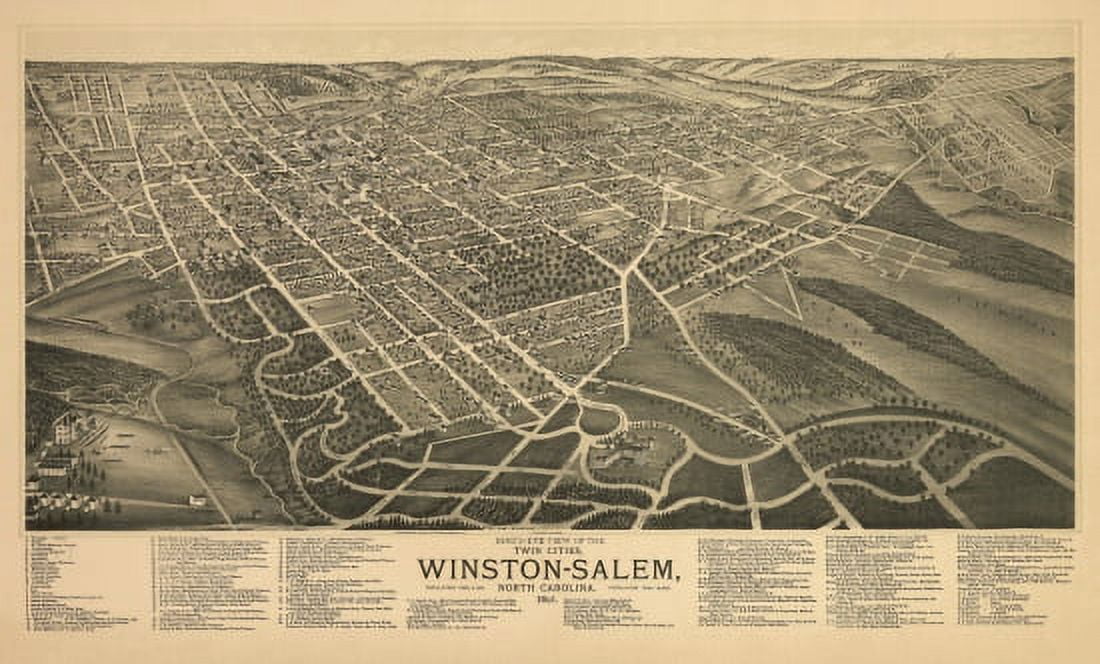 Old Map of Winston Salem North Carolina 1891 Forsyth County Canvas Art - (24 x 36)