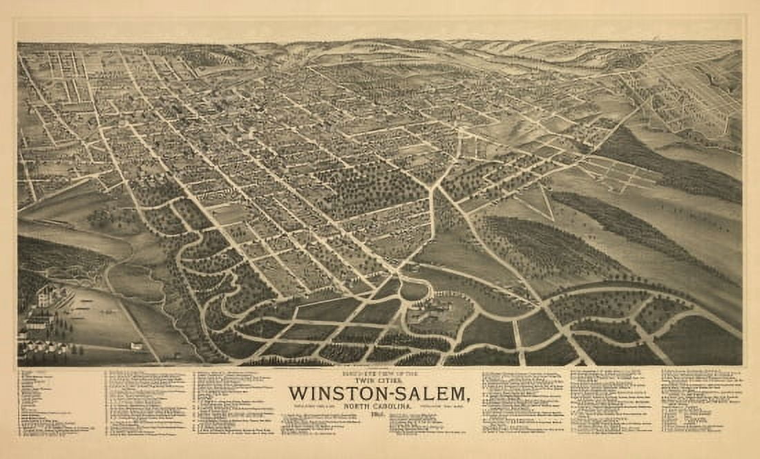 Old Map of Winston Salem North Carolina 1891 Forsyth County Canvas Art - (36 x 54)