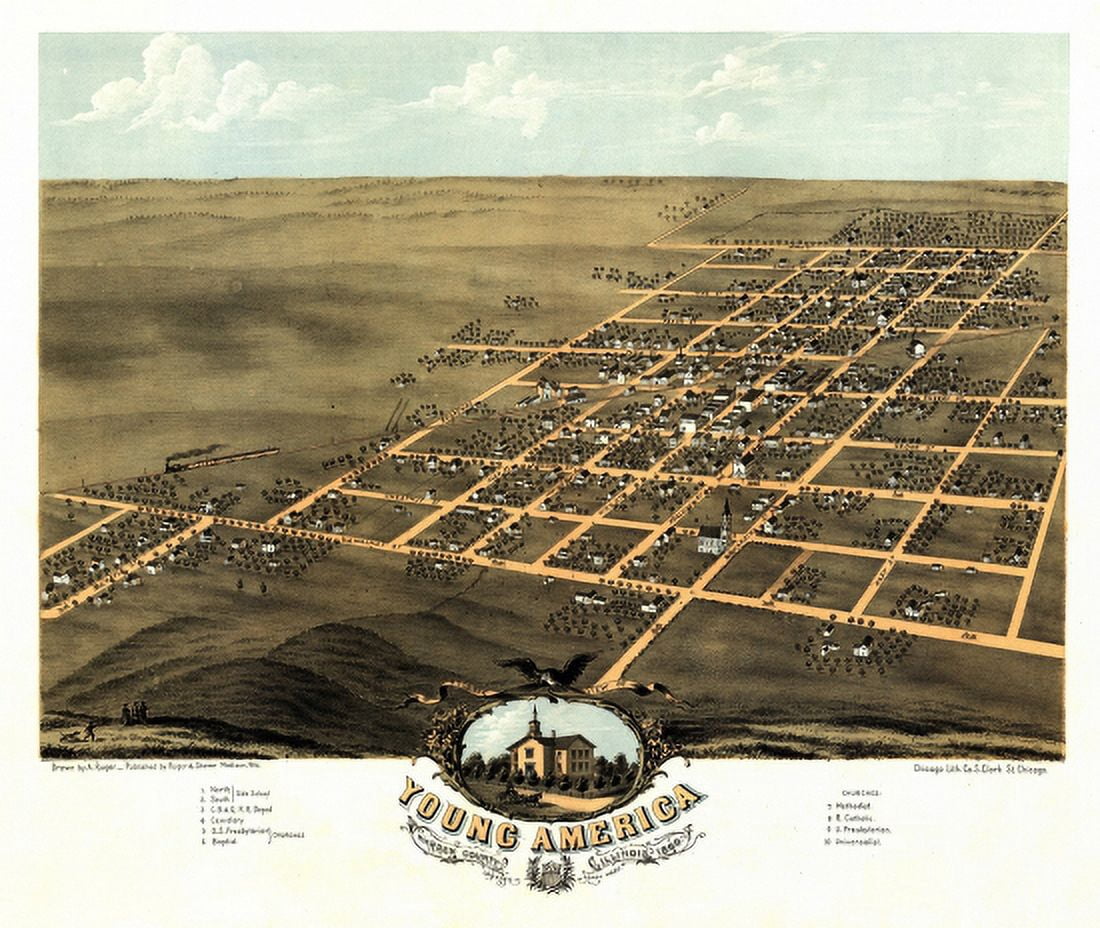 Old Map of Young America Illinois 1869 Warren County Canvas Art - (36 x 54)