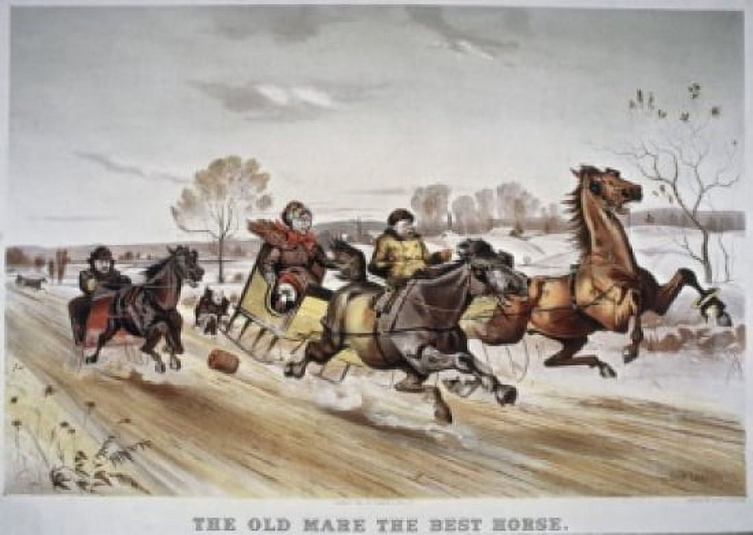 The Old Mare the Best Horse Currier & Ives (Active 1857-1907 American) Color Lithograph Library of Congress Washington DC USA Canvas Art - Currier & Ives (18 x 24)