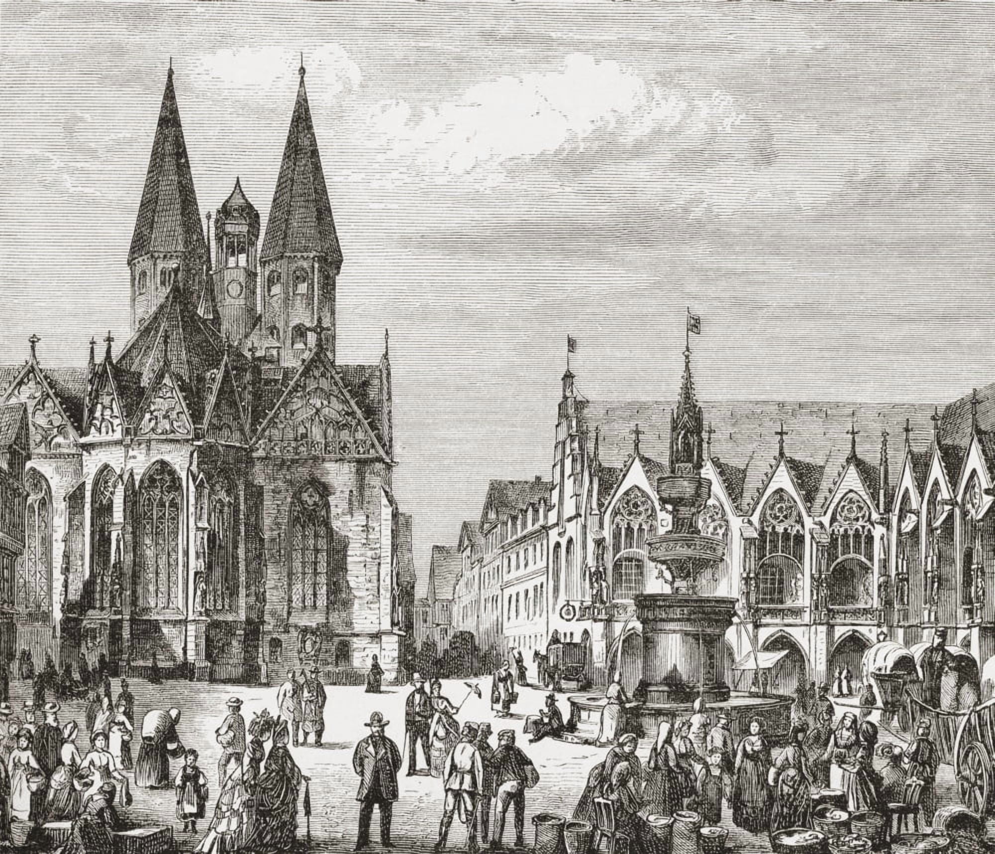 The Old Market Braunschweig Lower Saxony Germany In The 19Th Century From Pictures From The German Fatherland Published C1880 Canvas Art - Ken Welsh Design Pics (16 x 14)