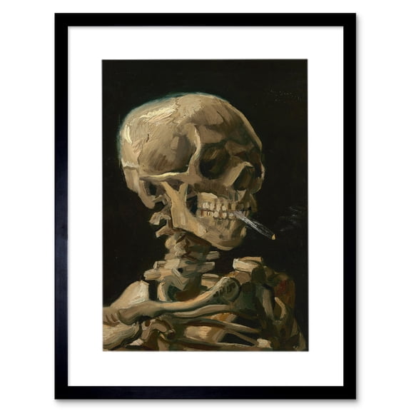 Old Master Painting Van Gogh 1886 Head of a Skeleton with a Burning Cigarette Gothic Skull Print Framed Wall Art Print Picture 12X16 inch