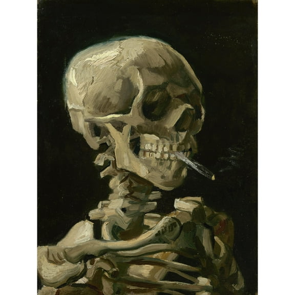 Old Master Painting Van Gogh 1886 Head of a Skeleton with a Burning Cigarette Gothic Skull Print Wall Art Picture Print 12x16 inch