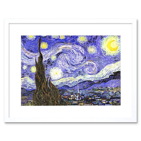 Old Master Painting Van Gogh Starry Night Star Sky Swirl Brushstrokes Post Impressionism Print Framed Wall Art Print Picture 12X16 inch