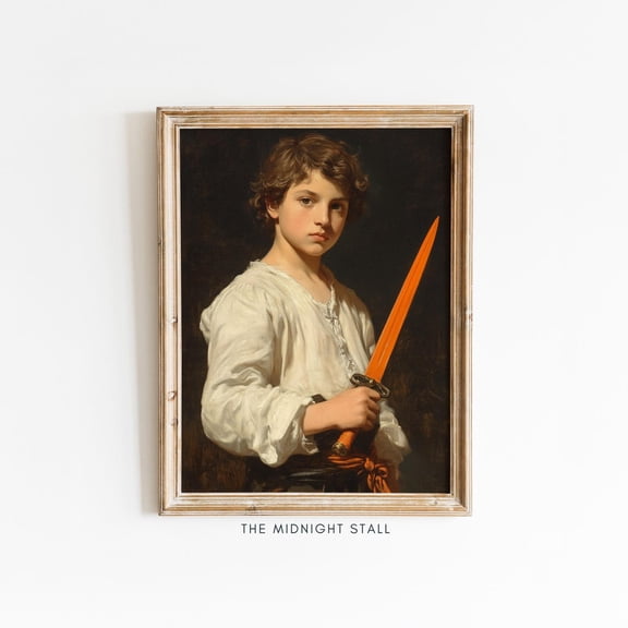 Old Master Style Portrait of Boy with Sword, Dramatic Fine Art Wall Decor, Historical Child, A069, Unframed Paper Poster 11x14in