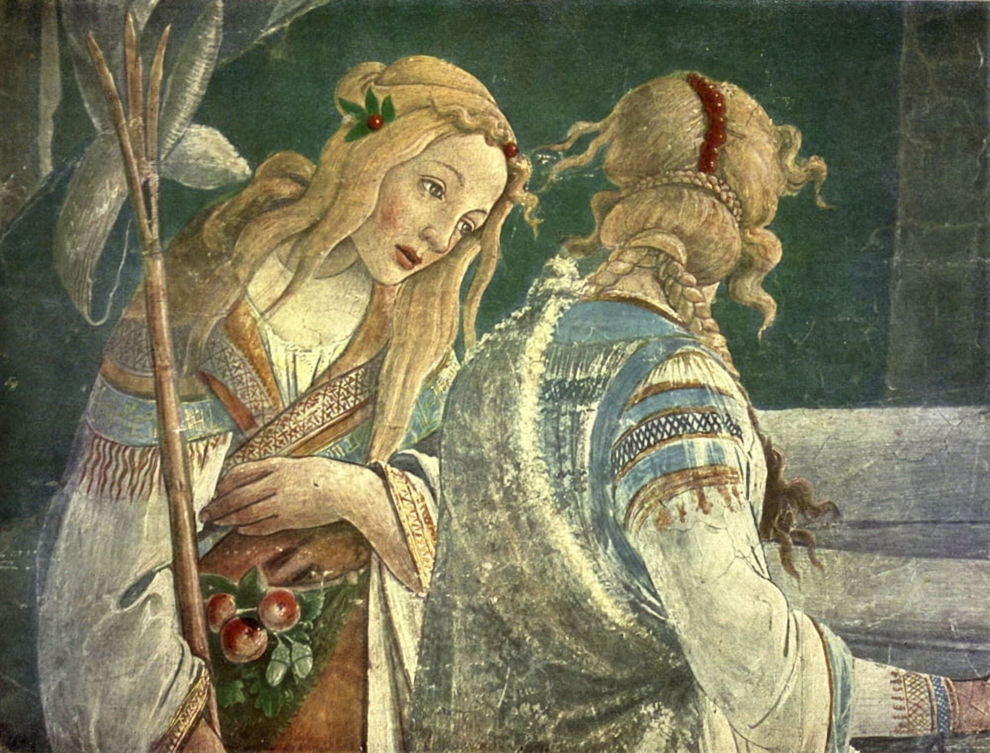 Old Masters 1900 Moses and the Jethro daughters (detail) Canvas Art - Sandro Botticelli (24 x 36)