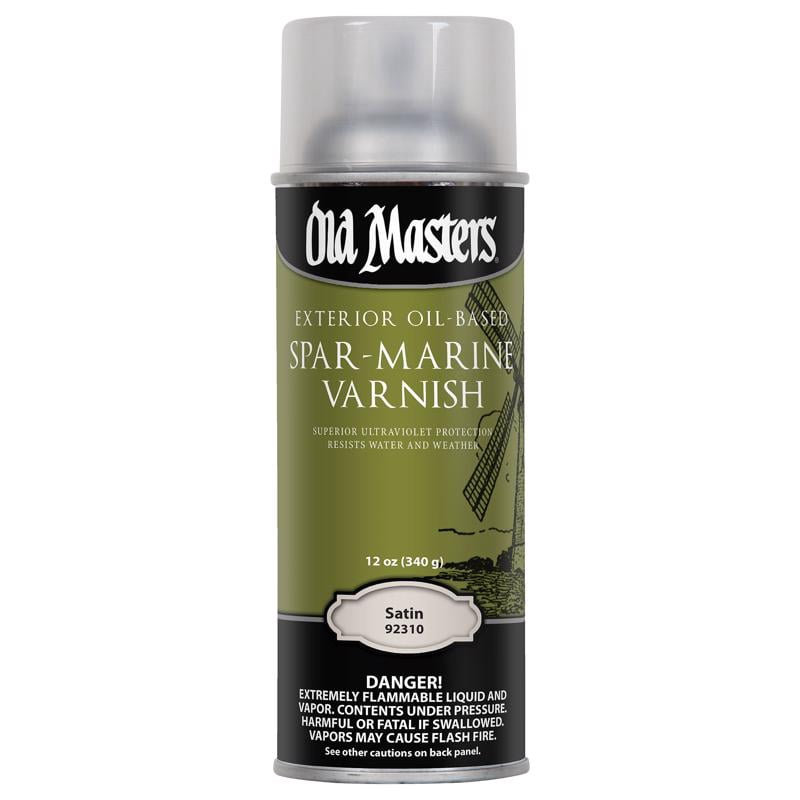 12 oz Old Masters 92310 Clear Spar-Marine Varnish Oil-Based Exterior Spray Coating, Satin