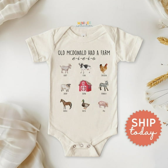 Old Mcdonald Had A Farm Onesies, Nursery Rhyme Baby Bodysuit, Farm Country Animal Lover Baby Clothes, Baby Shower Gift, Cute Baby Onesie, BABY BODYSUIT LAT 4424