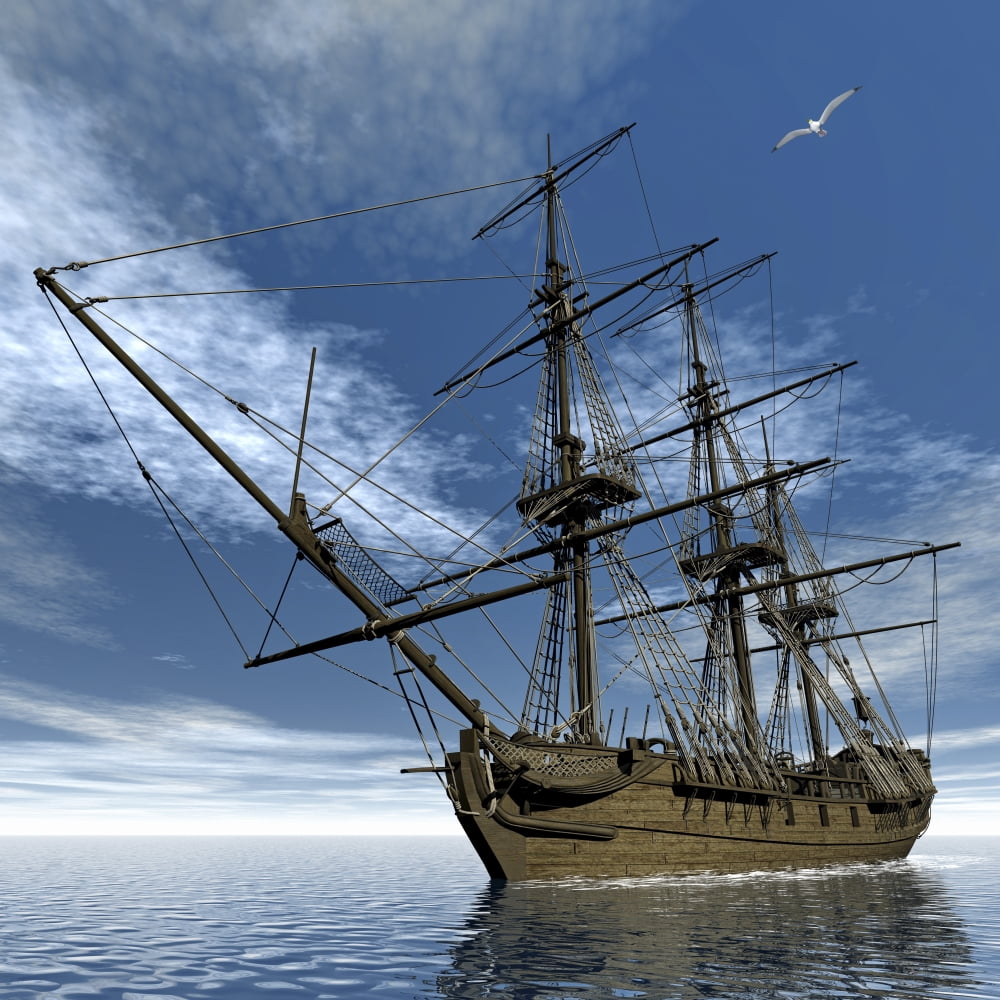 Old Meduse frigate of the French Navy navigating the ocean by day Canvas Art - Elena DuvernayStocktrek Images (29 x 29)