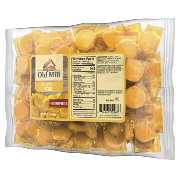 Old Mill Butterscotch Disks Hard Candy Individually Wrapped, 16 Ounce Bag