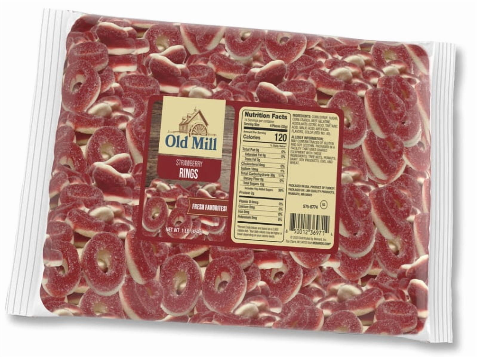 Old Mill Strawberry Rings Chewy Gummy Fruit Flavored Candy Sugar Coated ...