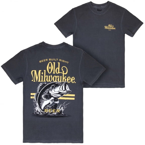 Old Milwaukee Bass Fishing Black Front and Back Print T-Shirt-2XLarge