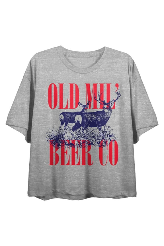 Old Milwaukee Deer Sketch Crew Neck Short Sleeve Gray Heather Women's Crop Top
-XL