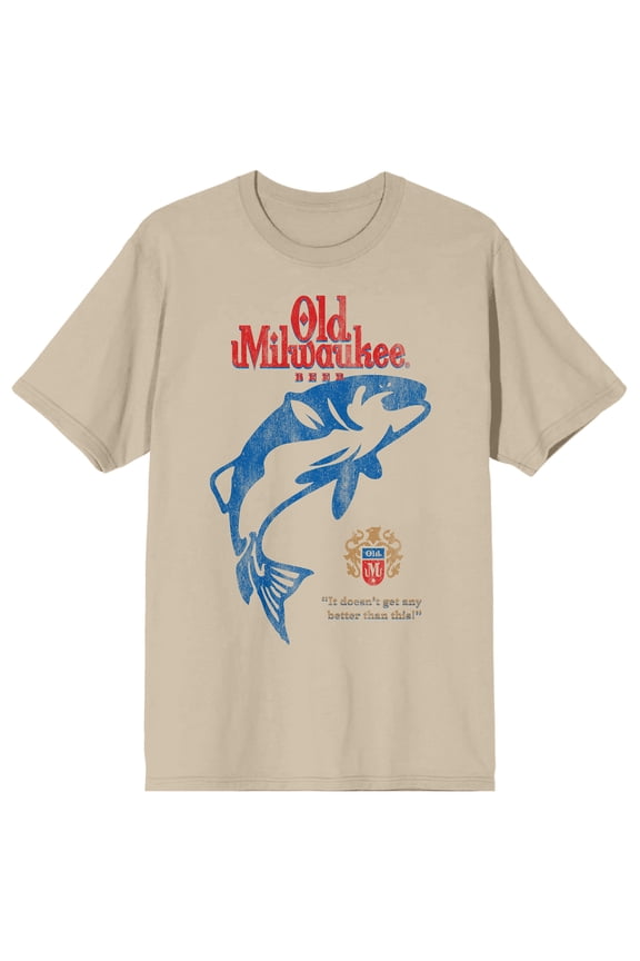 Old Milwaukee Fish Jumping Adult Sand Crew Neck Short Sleeve T-shirt - Large