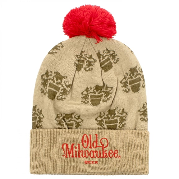 Old Milwaukee Logo Pattern Pom Beanie