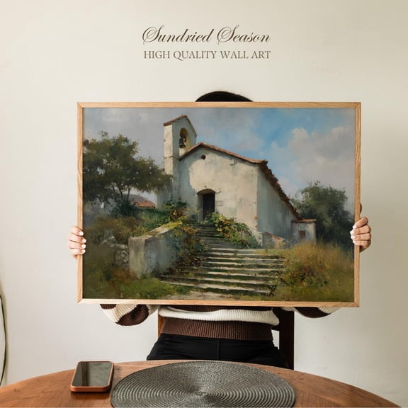 Old Mission Church Art Rustic Chapel Mediterranean Countryside Home Decor
