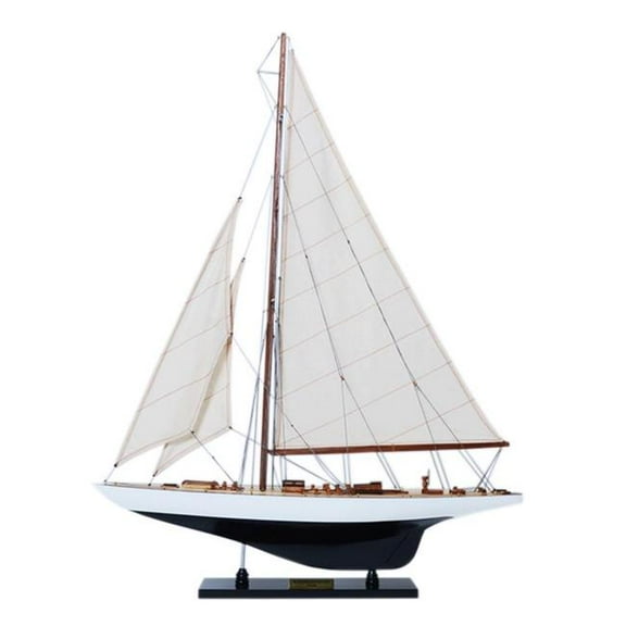 Old Modern Handicrafts Y215 24 in. Endeavour Sailboat Schooner Yacht Model, Black & White - Small