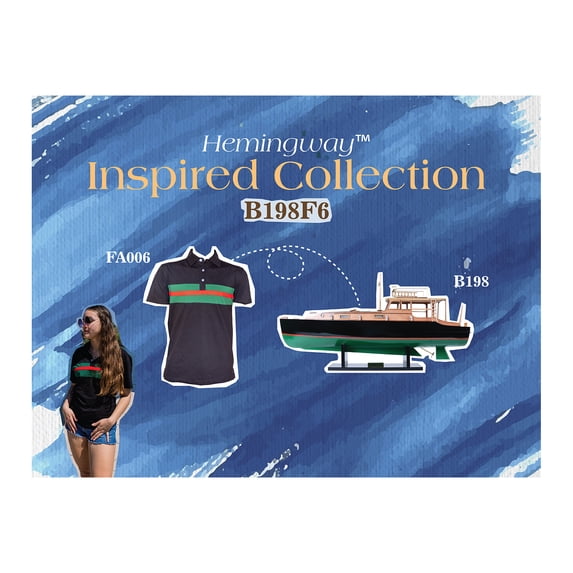 Old Modern Handicrafts B198F6 Hemingway & Trade Pilar Fishing Boat Combo of Model & Polo Shirt Set, Black