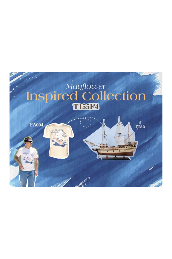 Old Modern Handicrafts T155F4 Majestic Mayflower Combo of Model Ship & Iconic T-Shirt - Medium