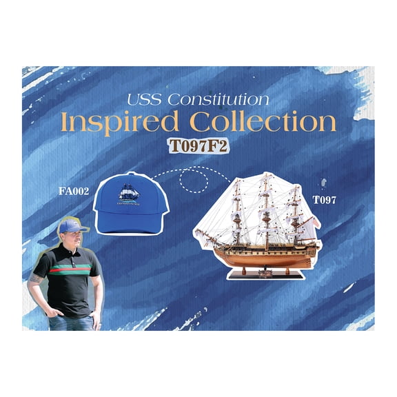 Old Modern Handicrafts T097F2 Ultimate USS Constitution Combo of Model Ship & Classic Hat - Medium