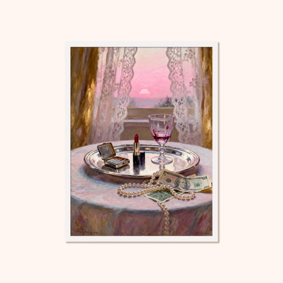 Old Money Boudoir Wall Art Poster, Pearls, Lipstick, Wine Posters, Unframed Poster Size 12x18
