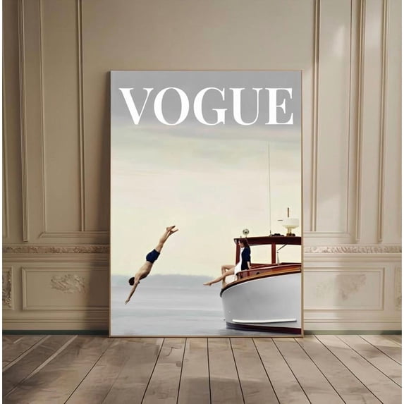 Old Money Yacht Dive Poster Vintage Vogue Cover Style Coastal Wall Art Luxury Summer Fashion Print Retro Nautical Decor 8x12 UNFRAMED